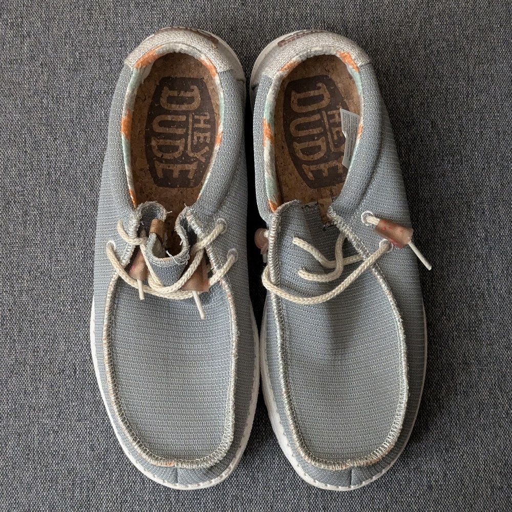 Hey Dude Wally Knit Cobblestone Men's Casual Gray White Shoes - Picture 2 of 16
